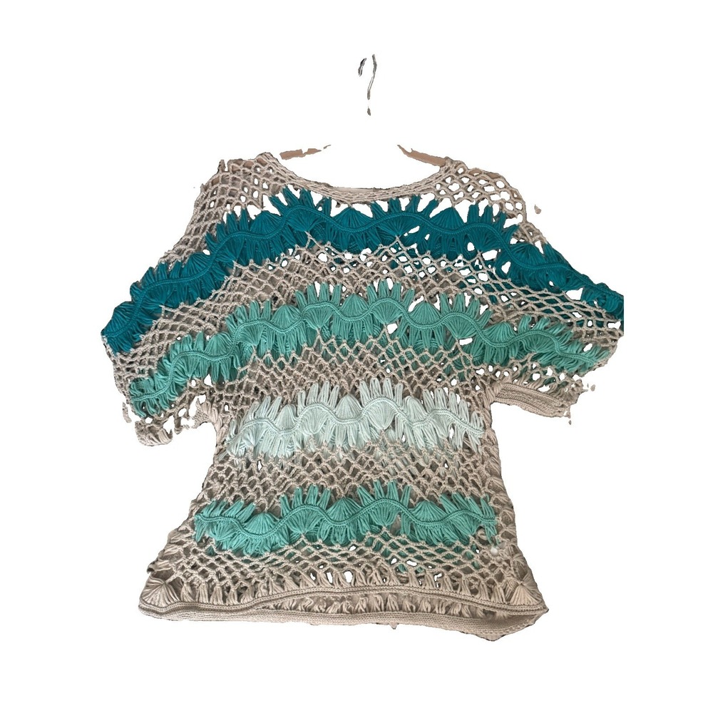 Christopher & Banks Crochet Top Size Medium- Teal -Tan/ Vacation Boho Y2K